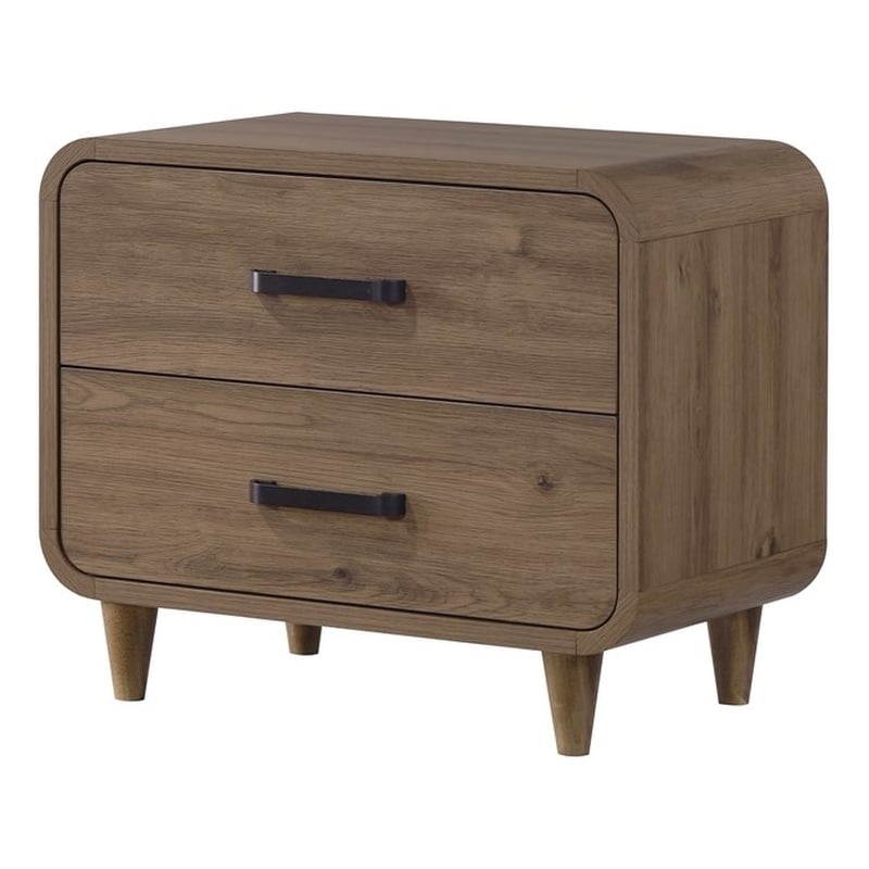 2-Drawer Contemporary Nightstand Bedside Table  Solid Wood Brown Finish
