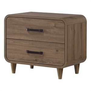 2-Drawer Contemporary Nightstand Bedside Table  Solid Wood Brown Finish