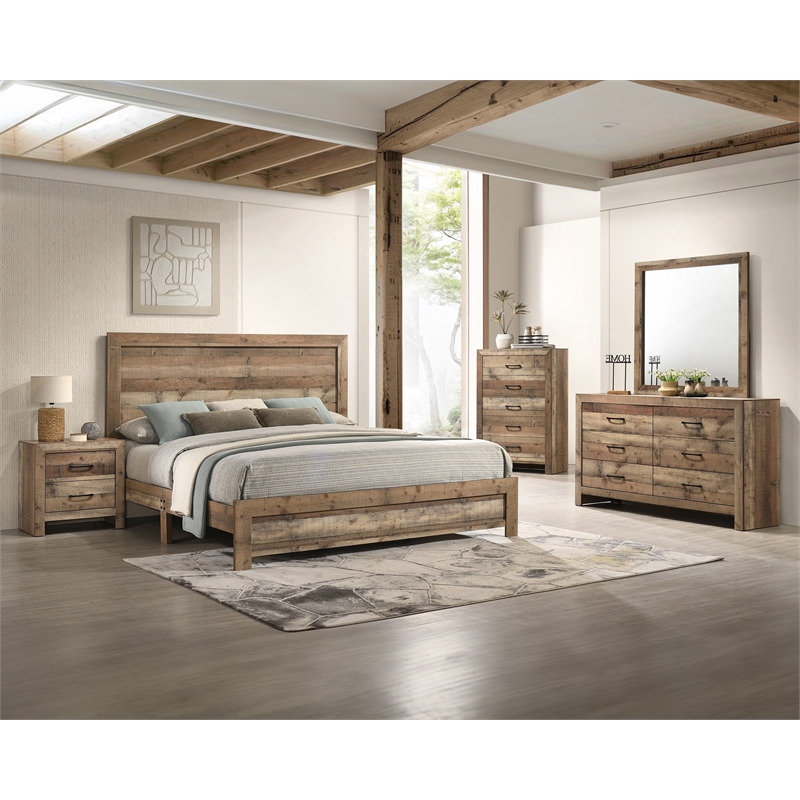 Rustic Natural Finish Solid Wood 2-Drawer Nightstand Plank Style Furniture