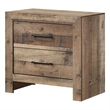 Rustic Natural Finish Solid Wood 2-Drawer Nightstand Plank Style Furniture
