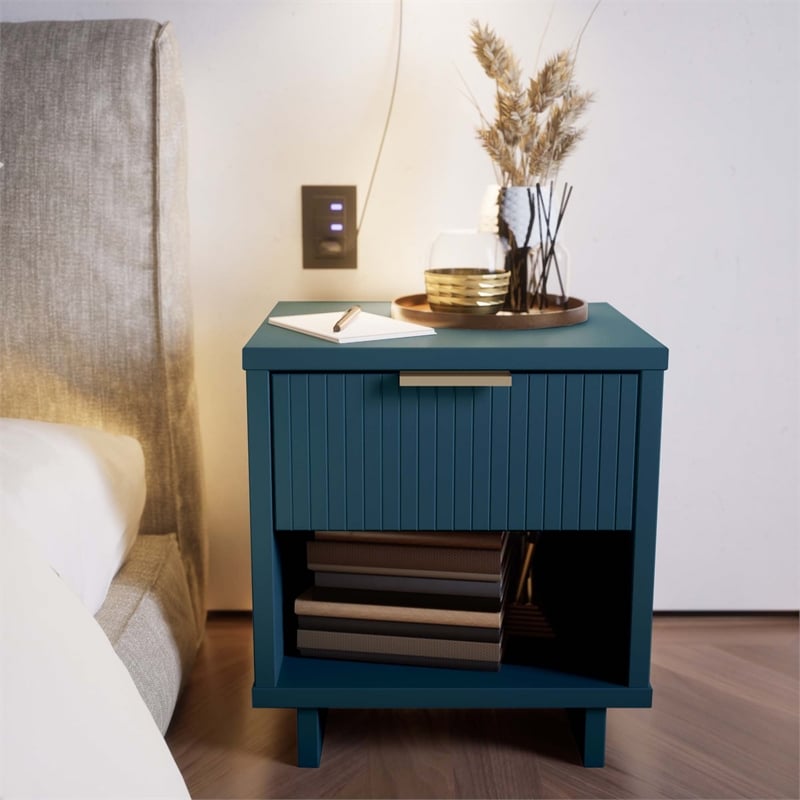 18  1-Drawer Solid Wood Nightstand Midnight Blue