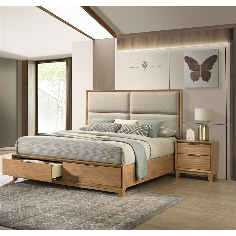 1pc Contemporary 2-Drawer Nightstand  Solid Wood