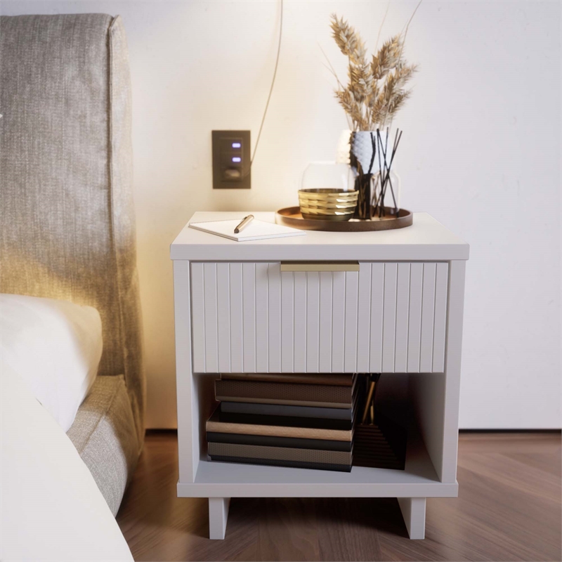 18  1-Drawer White Nightstand Solid Wood Construction