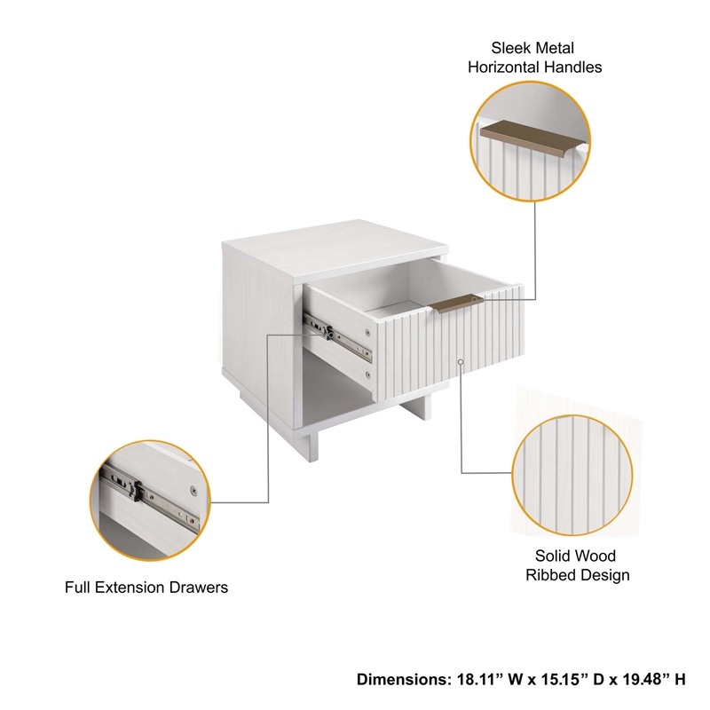 18  1-Drawer White Nightstand Solid Wood Construction