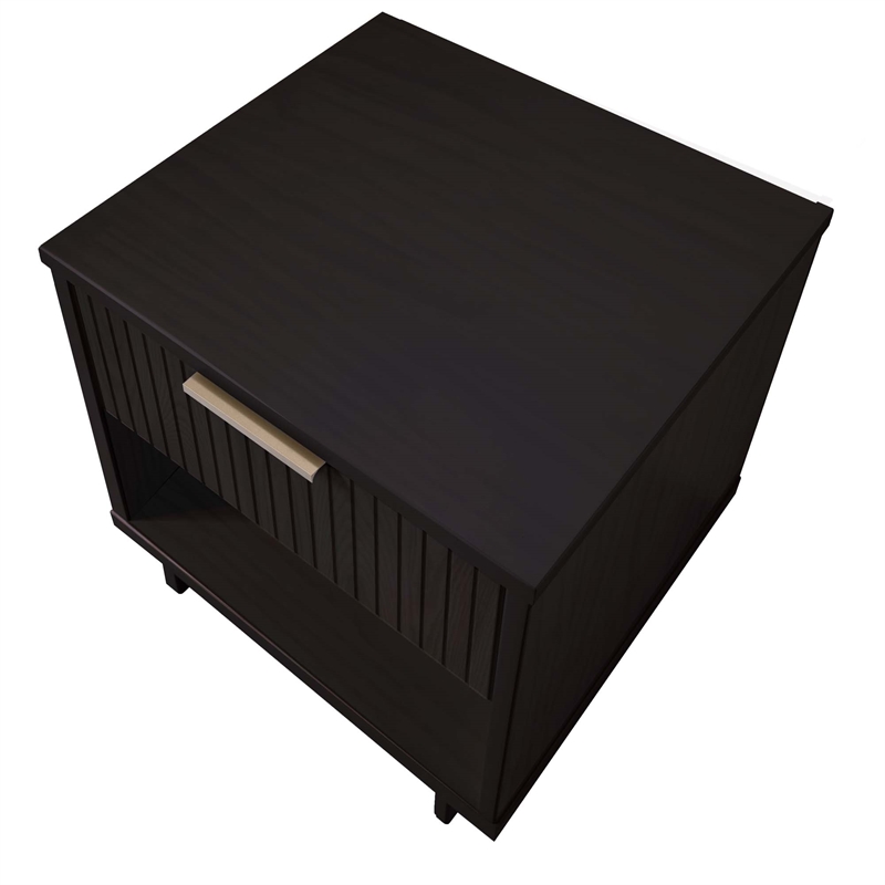 18  1-Drawer Solid Wood Nightstand Black