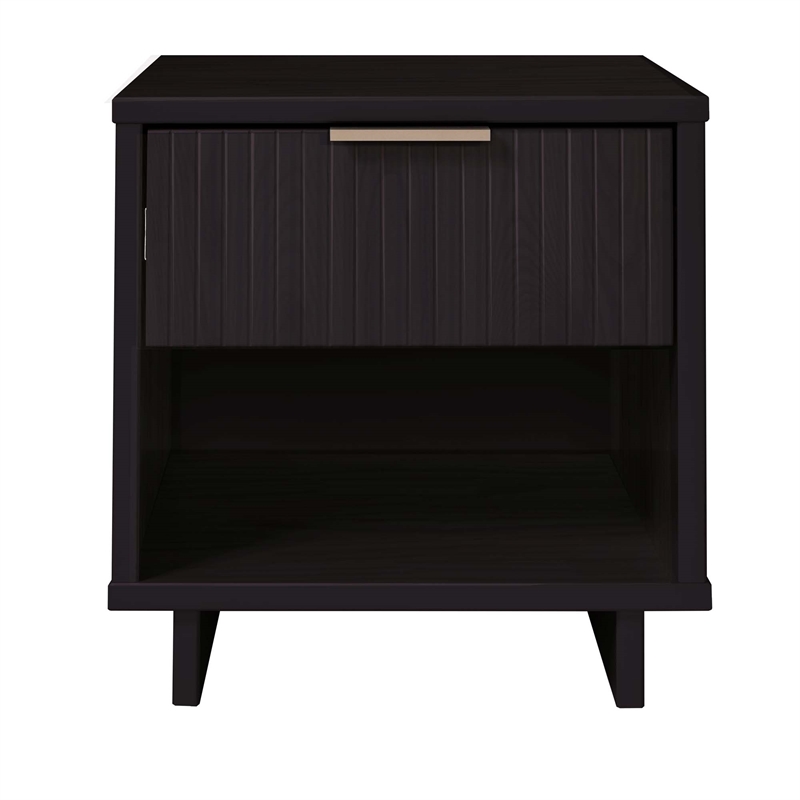 18  1-Drawer Solid Wood Nightstand Black
