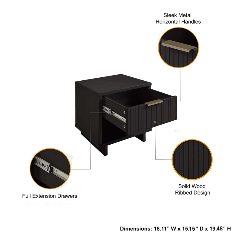 18  1-Drawer Solid Wood Nightstand Black