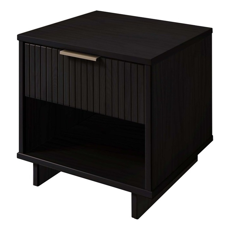 18  1-Drawer Solid Wood Nightstand Black