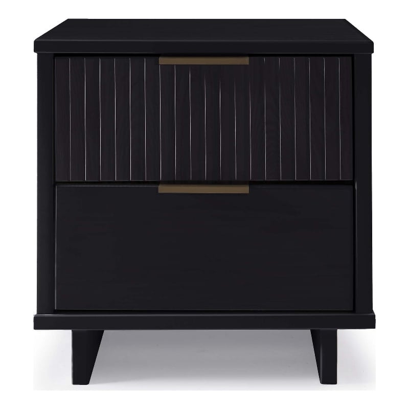 18  2-Drawer Nightstand in Black Solid Wood