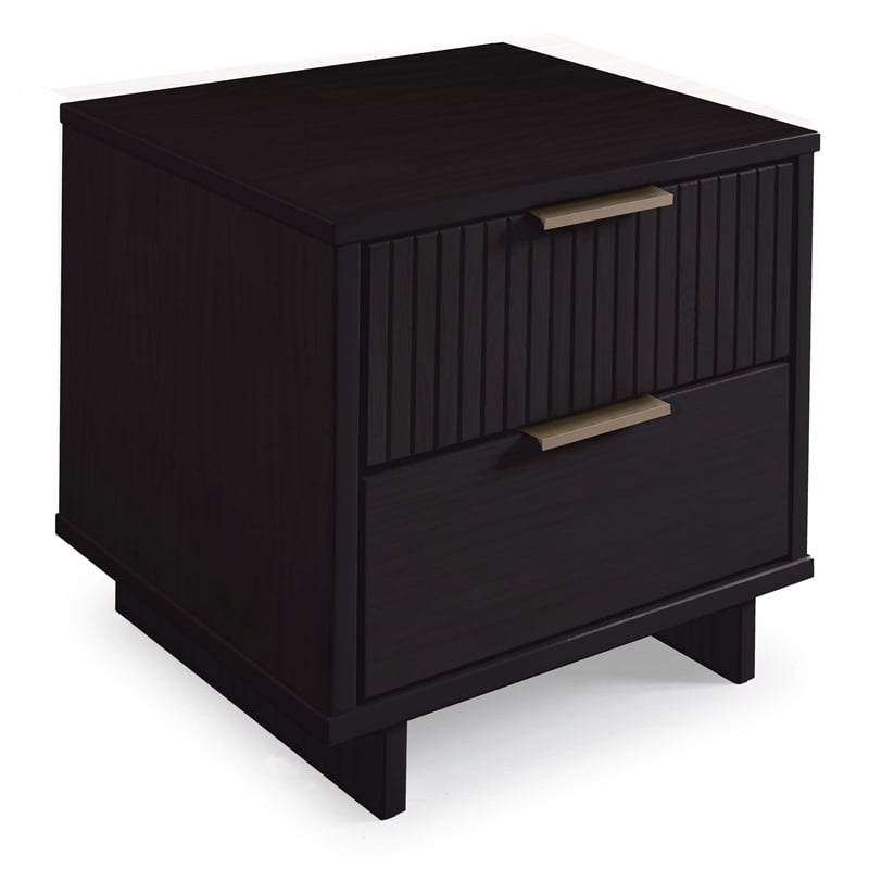 18  2-Drawer Nightstand in Black Solid Wood