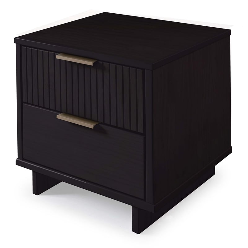18  2-Drawer Nightstand in Black Solid Wood