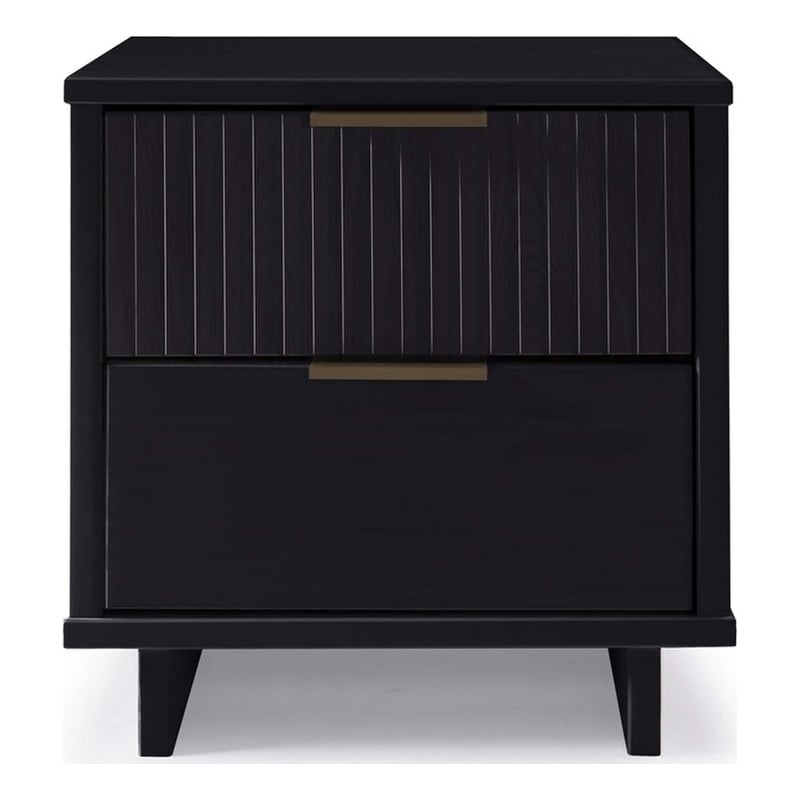 18  2-Drawer Nightstand in Black Solid Wood