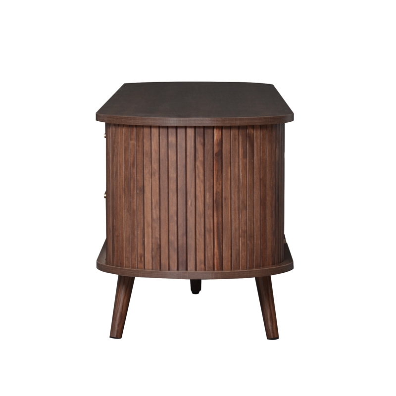 Mid Century Modern  Solid Wood TV Stand for 80 Inch TVs Dark Brown with Storage