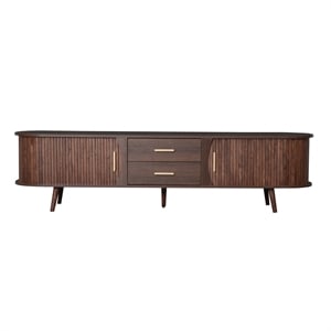 Mid Century Modern  Solid Wood TV Stand for 80 Inch TVs Dark Brown with Storage