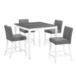 5 Piece Dining Table Set with 4 Upholstered Chairs Grey White Rubber Wood