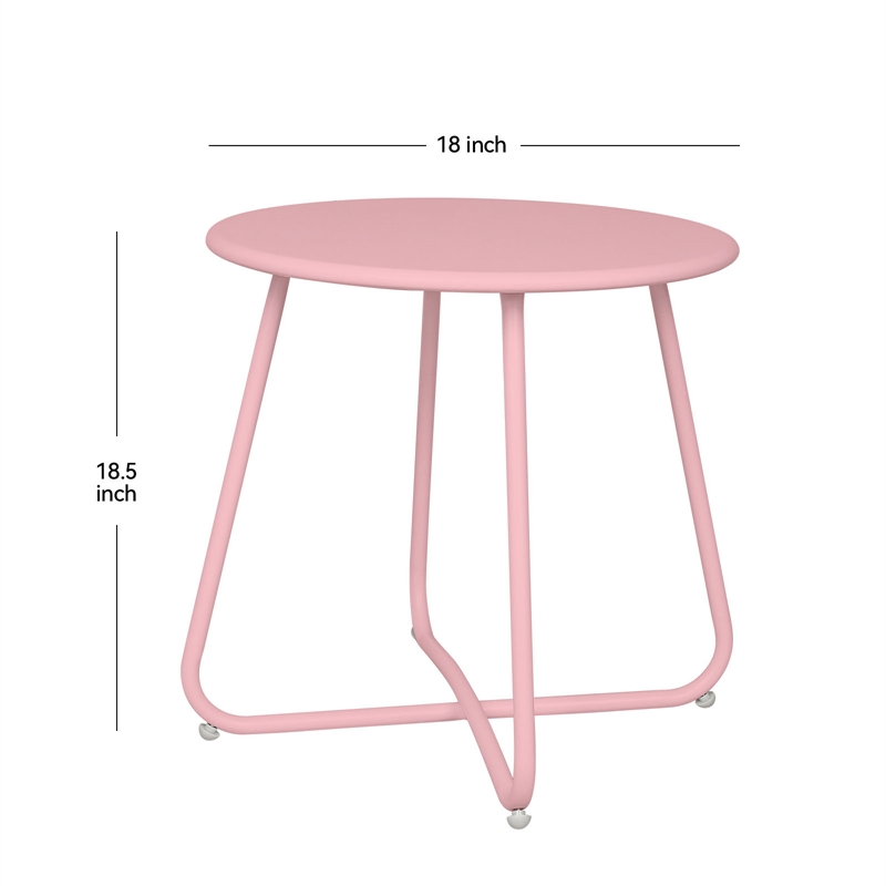Pink Metal Outdoor Side Table 18 Inch Weather Resistant Patio Accent Table
