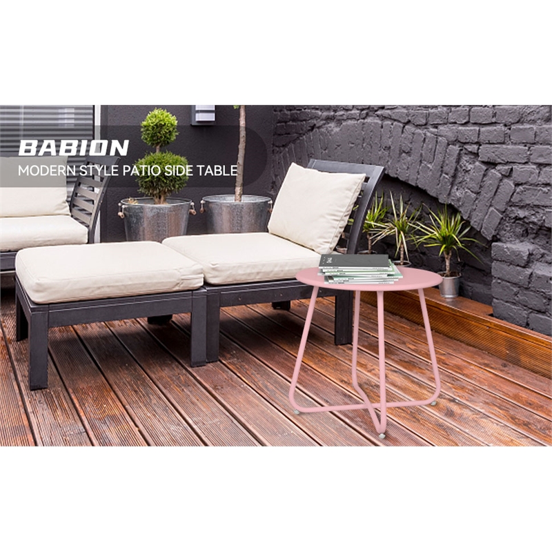 Pink Metal Outdoor Side Table 18 Inch Weather Resistant Patio Accent Table