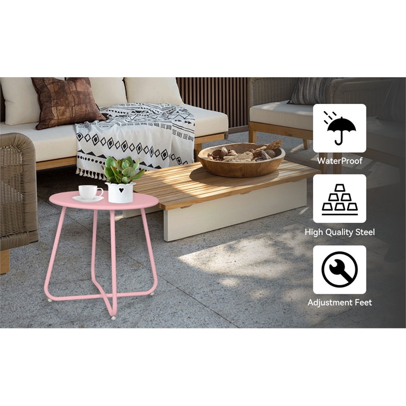 Pink Metal Outdoor Side Table 18 Inch Weather Resistant Patio Accent Table