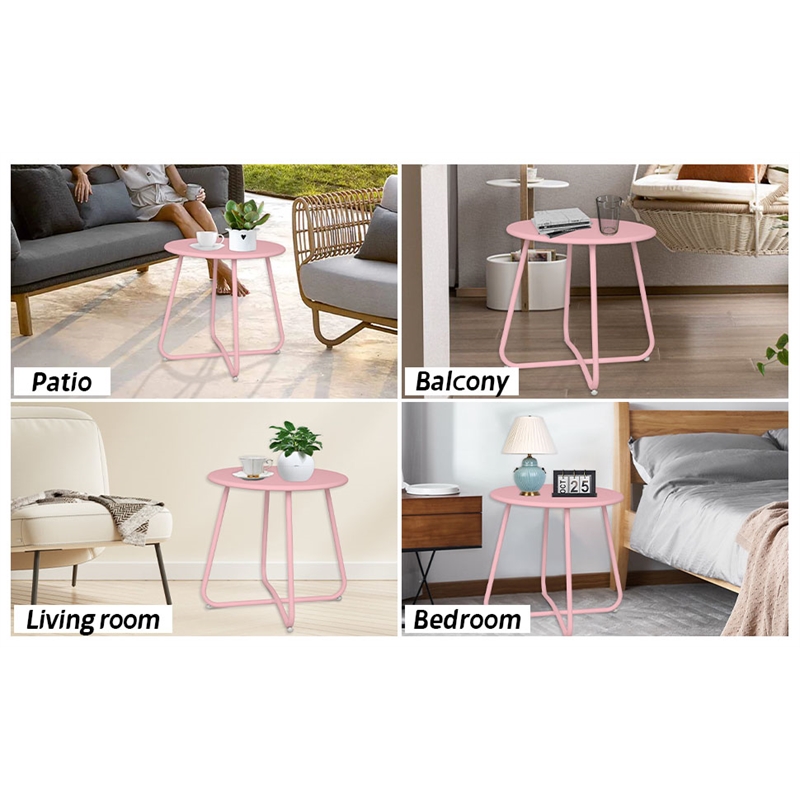 Pink Metal Outdoor Side Table 18 Inch Weather Resistant Patio Accent Table