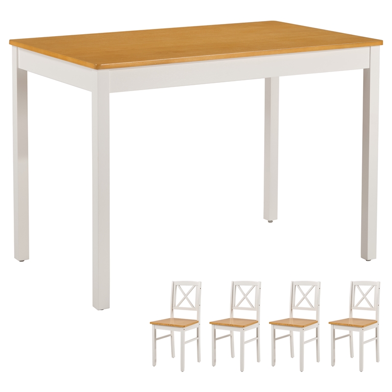 White 5 Piece Rubberwood Dining Set with 4 Chairs Kitchen Table Set