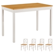 White 5 Piece Rubberwood Dining Set with 4 Chairs Kitchen Table Set
