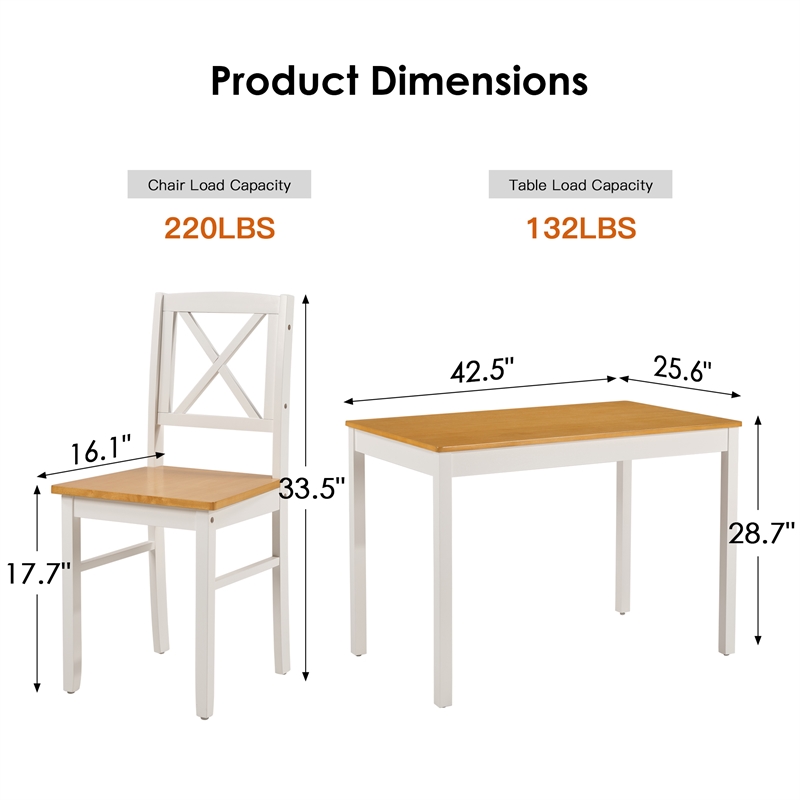 White 5 Piece Rubberwood Dining Set with 4 Chairs Kitchen Table Set