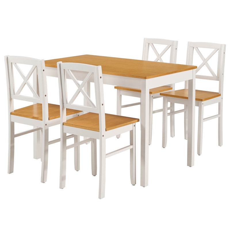 White 5 Piece Rubberwood Dining Set with 4 Chairs Kitchen Table Set