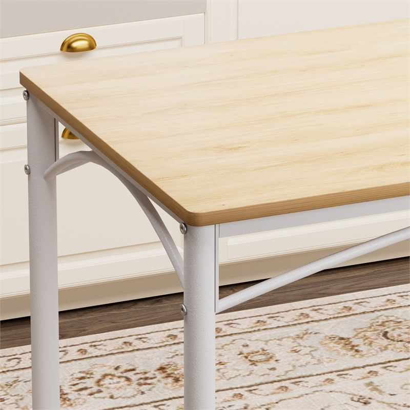 5-Piece Dining Table Set with 4 Benches White & Natural Particle Board
