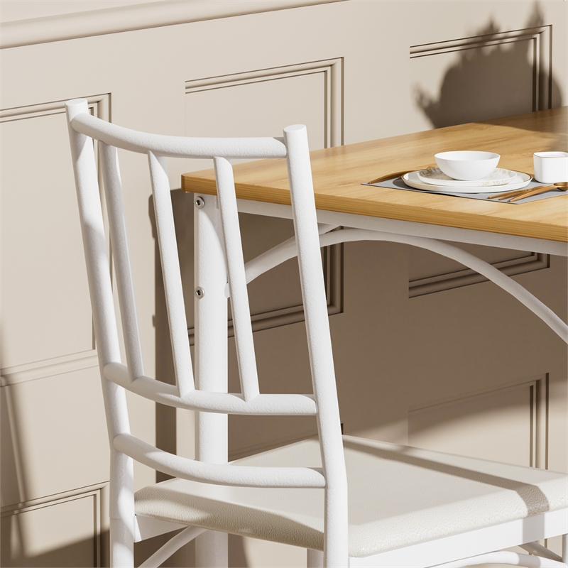 5-Piece Dining Table Set with 4 Benches White & Natural Particle Board