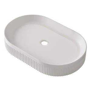 22.8  White Ceramic Oval Vessel Sink with Pop-Up Drain  Striped Design