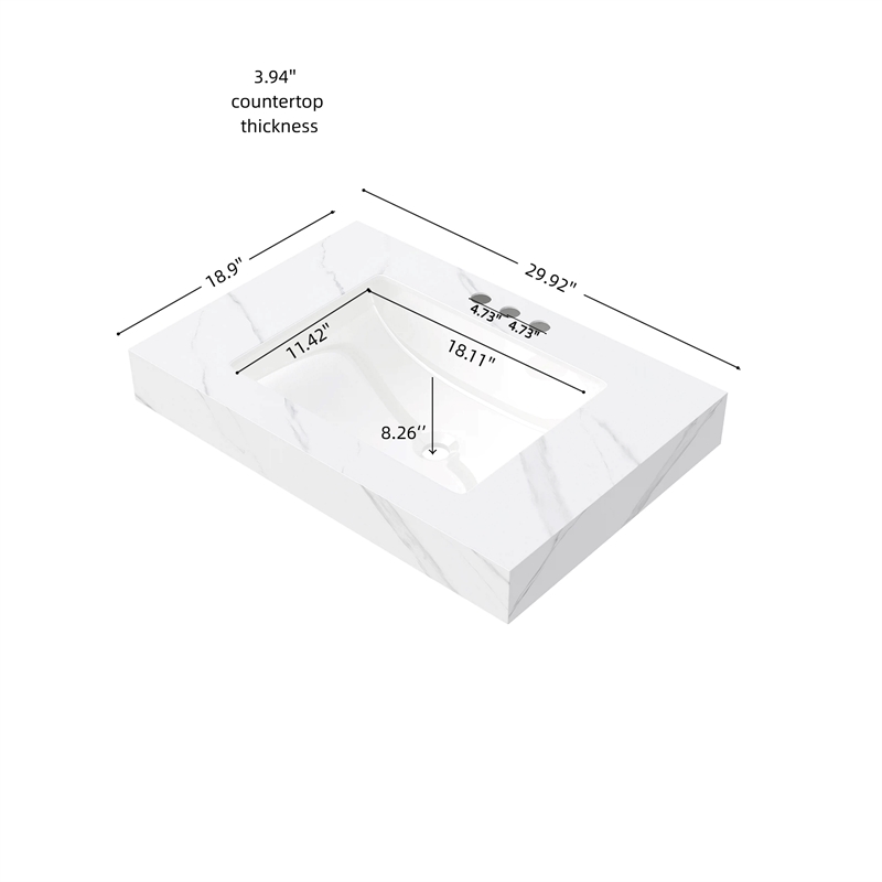 30  White Ceramic Vanity Countertop with Undermount Basin top