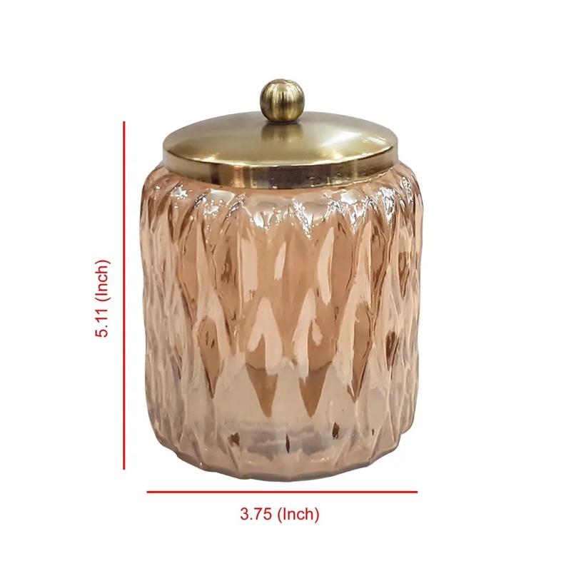 Amber Glass Vanity Jar for Cotton Swabs Rounds   Bathroom Decor