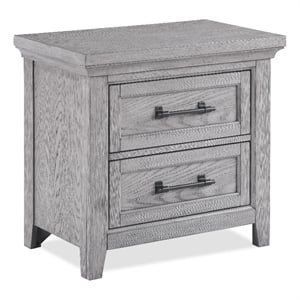 Grey Contemporary Rustic 2-Drawer Nightstand Solid Wood Bedroom Furniture