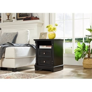 Farmhouse 2 Drawer Solid Wood Side Table  Nightstand with Charging Pedestal