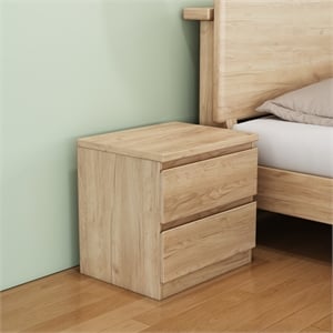 19.7-Inch Natural Solid Wood Nightstand 2-Drawer Bedside Storage Table