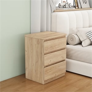 19.7 Inch Natural 3 Drawer Solid Wood Nightstand Bedside Table