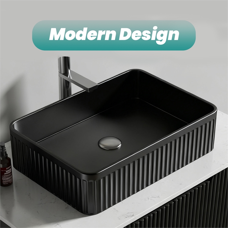 19.7 Black Ceramic Rectangular Vessel Sink for Bathroom Vanity