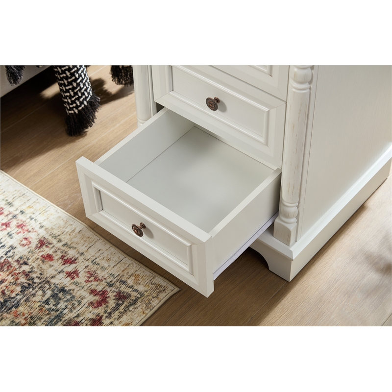 Farmhouse 3 Drawer Side Table Solid Wood Tall Nightstand with Charging Pedestal