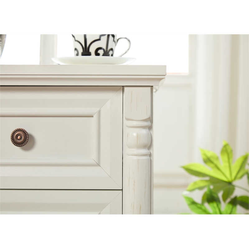 Farmhouse 3 Drawer Side Table Solid Wood Tall Nightstand with Charging Pedestal
