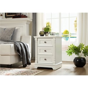 Farmhouse 3 Drawer Side Table Solid Wood Tall Nightstand with Charging Pedestal