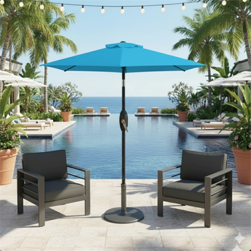 7.5ft Blue Patio Umbrella with Crank Lift Tilt UVResistant Polyester Shade (WITHOUT BASE)