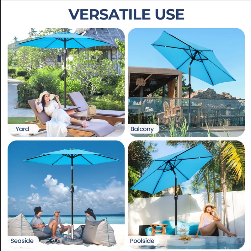 7.5ft Blue Patio Umbrella with Crank Lift Tilt UVResistant Polyester Shade (WITHOUT BASE)