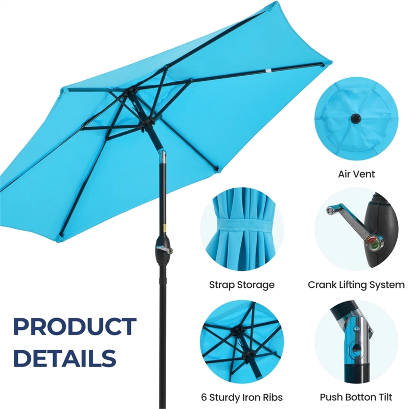 7.5ft Blue Patio Umbrella with Crank Lift Tilt UVResistant Polyester Shade (WITHOUT BASE)