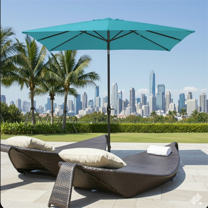 6.5 x 10 Ft Turquoise Patio Umbrella with Crank & Tilt  No Base