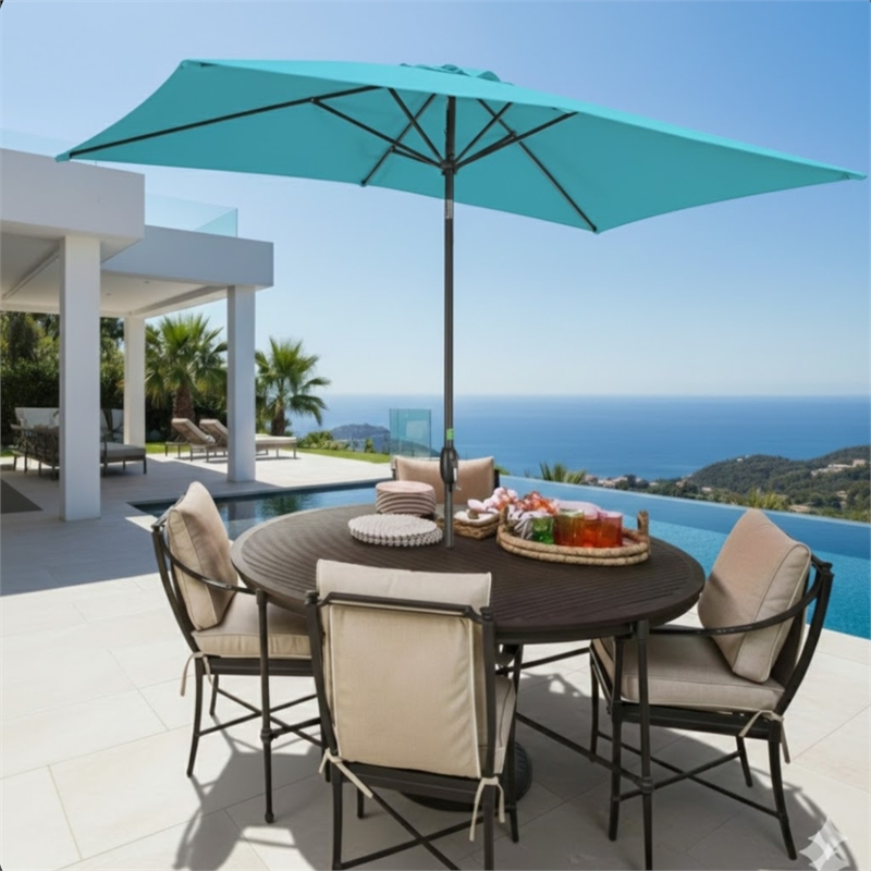 6.5 x 10 Ft Turquoise Patio Umbrella with Crank & Tilt  No Base