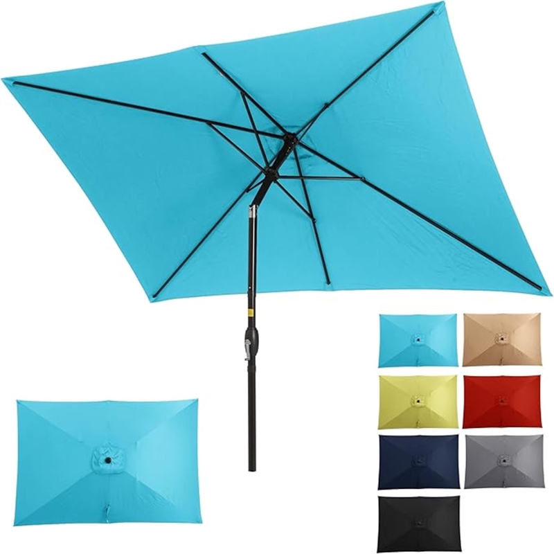 6.5 x 10 Ft Turquoise Patio Umbrella with Crank & Tilt  No Base