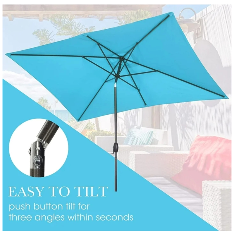 6.5 x 10 Ft Turquoise Patio Umbrella with Crank & Tilt  No Base