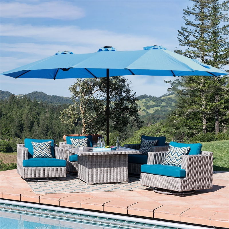 6.5 X 10 Ft Turquoise Patio Umbrella with Crank Tilt Steel Frame Polyester Canopy