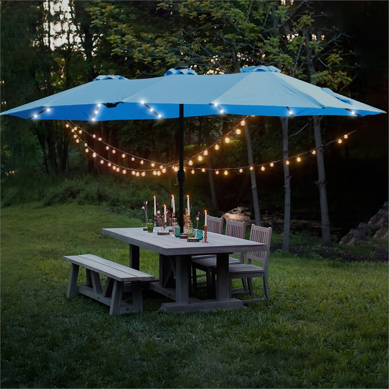 6.5 X 10 Ft Turquoise Patio Umbrella with Crank Tilt Steel Frame Polyester Canopy