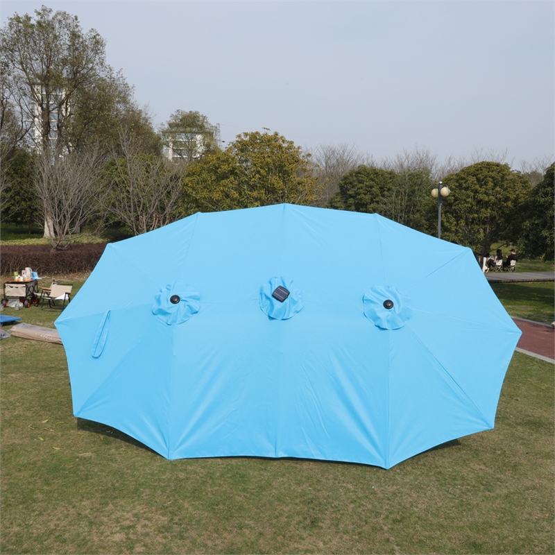 6.5 X 10 Ft Turquoise Patio Umbrella with Crank Tilt Steel Frame Polyester Canopy